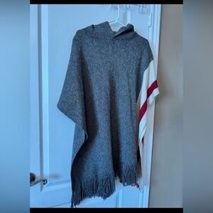 Roots Charcoal Poncho with Red Accent